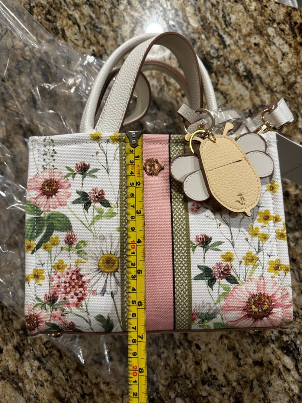Nanette Lepore White Floral Satchel with Pink and Green Stripe - Picture 14 of 15